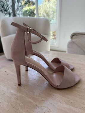 Classic Ankle-Strap Suede Heels in Blush - ALDO